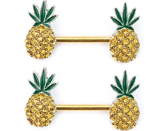 Pierce2GO Gold Stainless Steel Marijuana 14G Industrial Barbell Ear Piercing