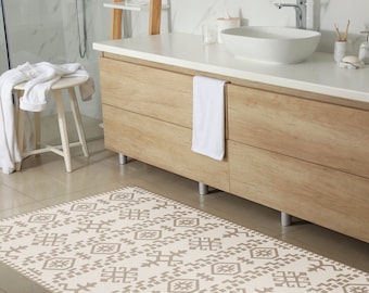 INGRID Art Mat, Brown/Cream Vinyl Protective Mat, Rug Design, Waterproof Floor Mat, Vinyl Area Rug, Home Ideas, Bathroom, Kitchen