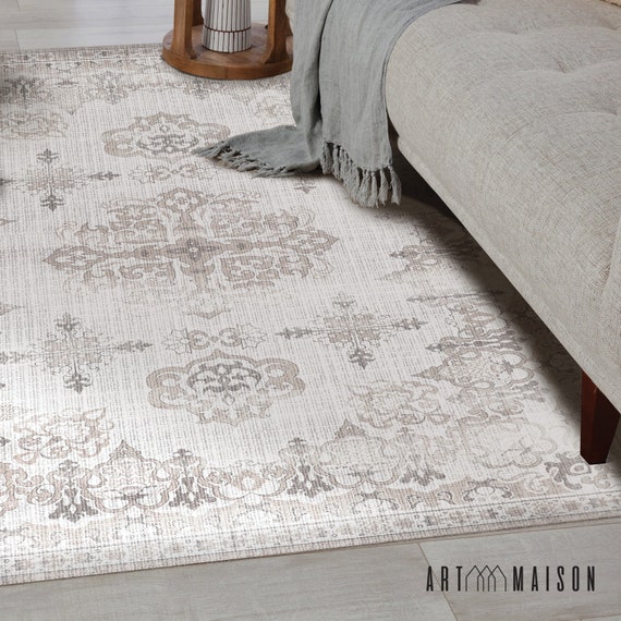 SALOME Art Mat, White Vinyl Protective Mat, Persian/turkish Design,  Waterproof Floor Mat, Vinyl Area Rug, Home Ideas, Bathroom, Kitchen 