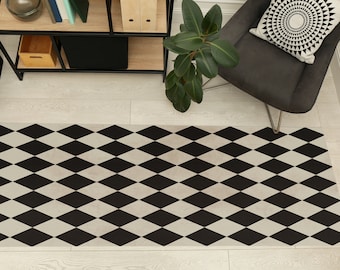 SINTRA Art Mat, Grey/Black Vinyl Protective Mat, Checkered Design, Waterproof Floor Mat, Vinyl Area Rug, Home Ideas, Bathroom, Kitchen