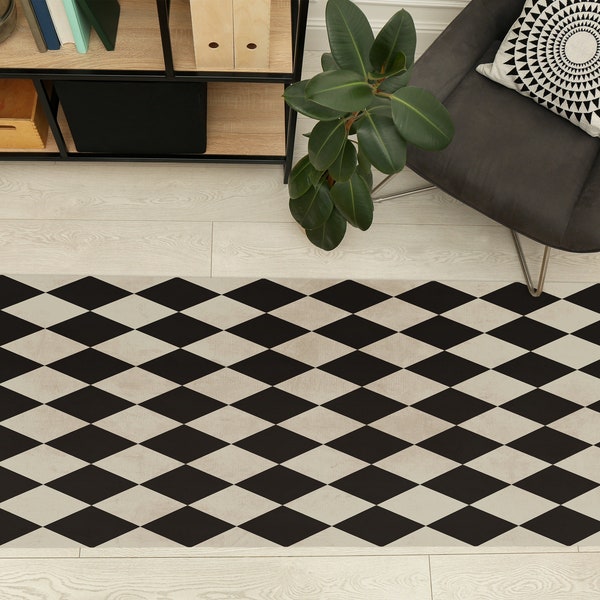 Vinyl Floor Mat Black and White Etsy