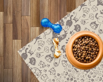 MILO Art Mat, Pet Feeding/Play Vinyl Protective Mat, Cat Design, Waterproof Floor Mat, Vinyl Area Rug, Home Ideas, Bathroom, Kitchen