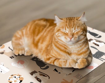 MAPLE Art Mat, Pet Feeding/Play Vinyl Protective Mat, Cat Design, Waterproof Floor Mat, Vinyl Area Rug, Home Ideas, Bathroom, Kitchen