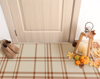 AUTUMN Art Mat, Brown Vinyl Protective Mat, Checker Design, Waterproof Floor Mat, Vinyl Area Rug, Home Ideas, Holiday, Kitchen