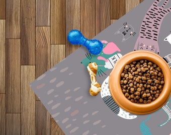 COCO Art Mat, Pet Feeding/Play Vinyl Protective Mat, Cat Design, Waterproof Floor Mat, Vinyl Area Rug, Home Ideas, Bathroom, Kitchen