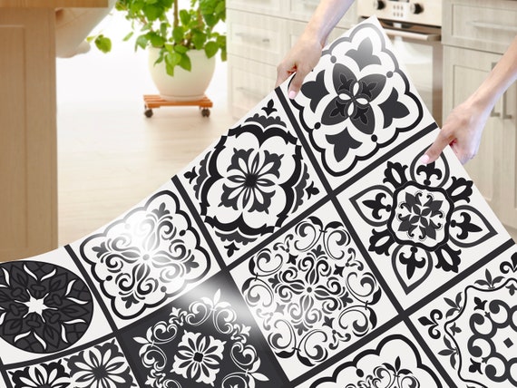 MANSFIELD Art Mat, Black/white Vinyl Protective Mat, Ceramic Design,  Waterproof Floor Mat, Vinyl Area Rug, Home Ideas, Bathroom, Kitchen 