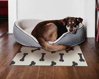 HARLEY Art Mat, Pet Feeding/Play Vinyl Protective Mat, Bone Design, Waterproof Floor Mat, Vinyl Area Rug, Home Ideas, Bathroom, Kitchen
