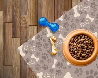 BUDDY Art Mat, Pet Feeding/Play Vinyl Protective Mat, Dog Bone Design, Waterproof Floor Mat, Vinyl Area Rug, Home Ideas, Bathroom, Kitchen