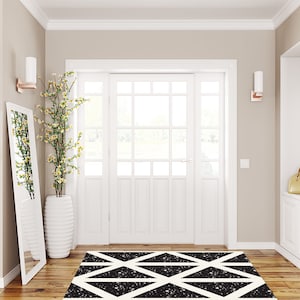 TULUM Art Mat, Black/White Vinyl Protective Mat, Triangle Design, Waterproof Floor Mat, Vinyl Area Rug, Home Ideas, Bathroom, Kitchen