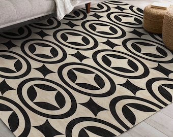ALMADA Art Mat, Black/Cream Vinyl Protective Mat, Tile Design, Waterproof Floor Mat, Vinyl Area Rug, Home Ideas, Bathroom, Kitchen