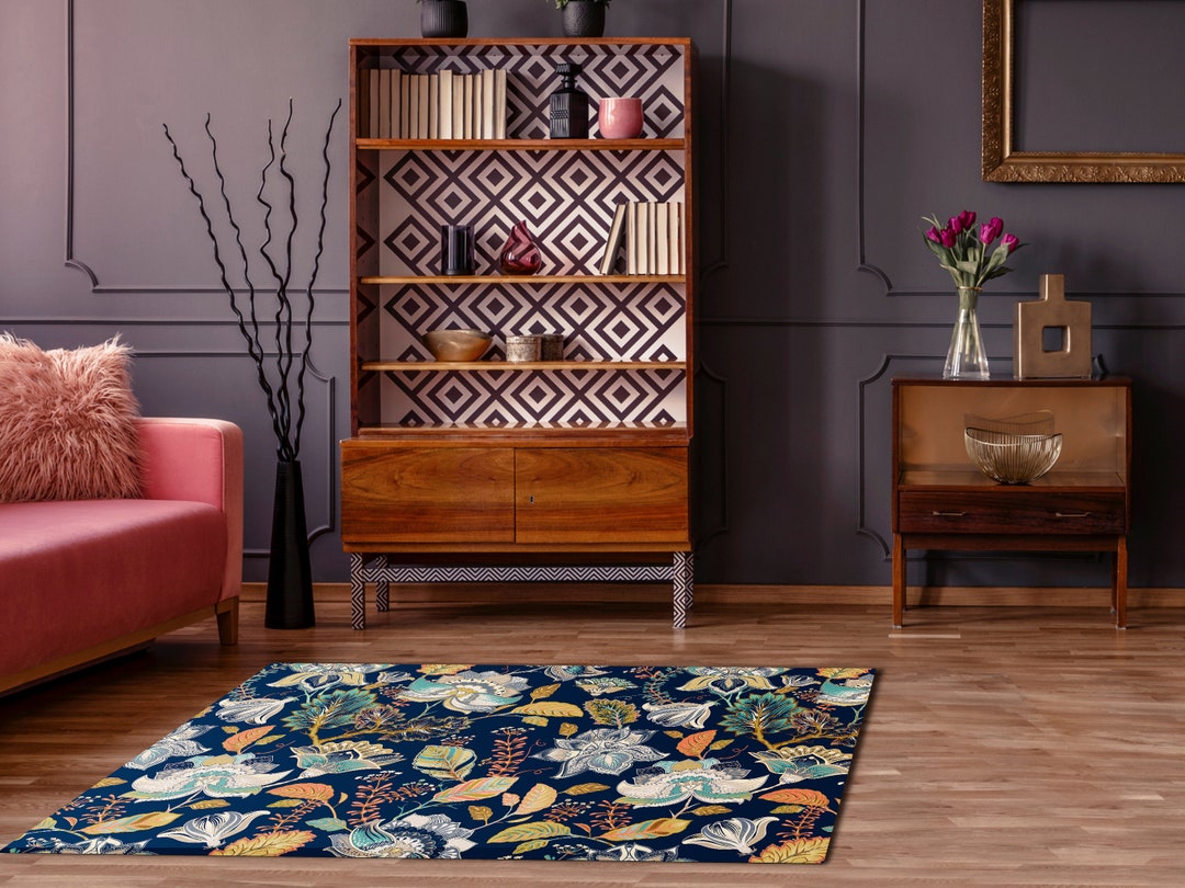 DALIAN Art Mat, Navy Blue Vinyl Protective Mat, Flower/oriental Design ...