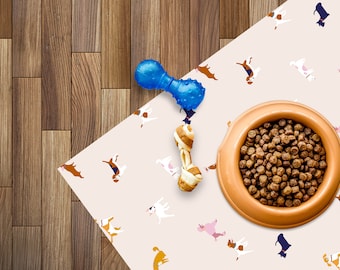 BENTLEY Art Mat, Pet Feeding/Play Vinyl Protective Mat, Dog Patterned Design, Waterproof Floor Mat, Area Rug, Home Ideas, Bathroom, Kitchen