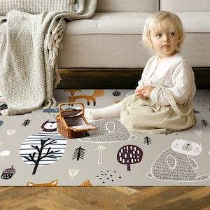 MATEO Art Mat, Grey Vinyl Kids/Baby Floor Mat, Cute Animal Design, Waterproof Floor Mat, Vinyl Area Rug, Home Ideas, Nursery, Playroom