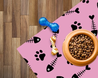 LOUIE Art Mat, Pet Feeding/Play Vinyl Protective Mat, Pink Bones Design, Waterproof Floor Mat, Vinyl Area Rug, Home Ideas, Bathroom, Kitchen