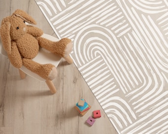 MATHILDA Art Mat, Beige Vinyl Kids/Baby Floor Mat, Brush Stroke Design, Waterproof Floor Mat, Vinyl Area Rug, Home Ideas, Nursery, Playroom