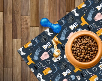 MILLIE Art Mat, Pet Feeding/Play Vinyl Protective Mat, Cat Design, Waterproof Floor Mat, Vinyl Area Rug, Home Ideas, Bathroom, Kitchen