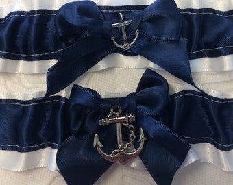 Anchor navy nautical wedding garter