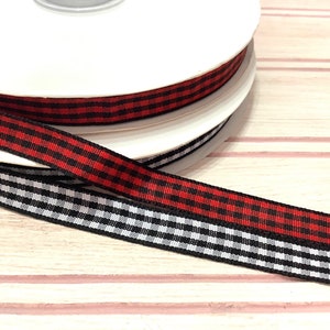 Ruban rouge noir 3/8 po. Buffalo check 25,50 yards