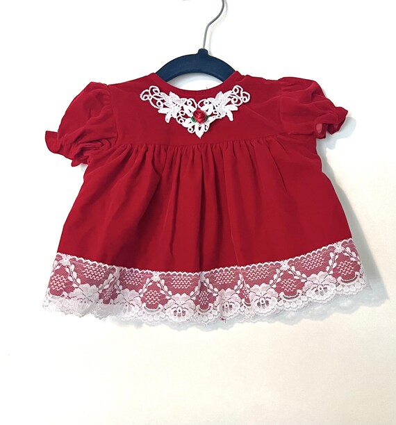 Vintage Red Velvet Allison Ann Baby Dress Size 6-… - image 1