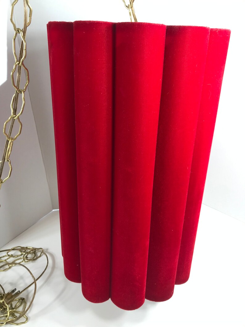 Vintage Red Velvet Hanging Drum Lamp Retro Light Mcm