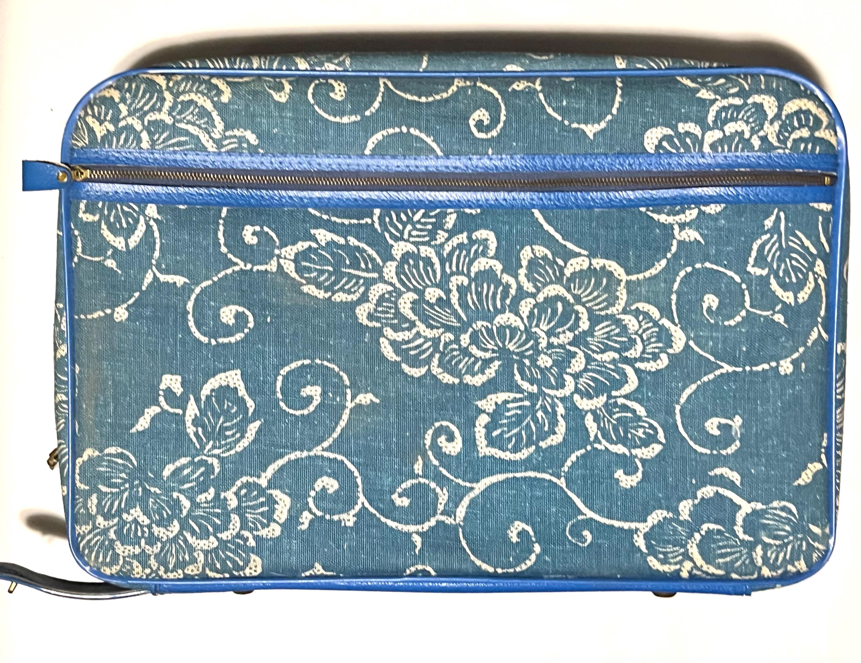 Vintage Bantam Travelware Suitcase 1970s Blue and White