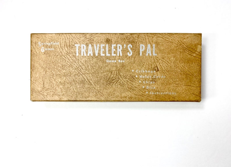 Vintage Traveler\u2019s Pal Game Holder Cribbage Dice Cards Chips Original Box Made in USA MCM Cribbage