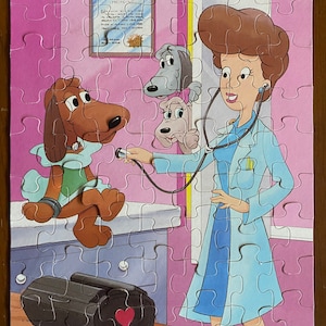Vintage Pound Puppies Puzzle Doctor 1986 Hallmark 63 Pieces