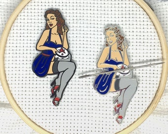 Stitching Vintage Pinup Needle Minder | Stitching Calendar Girl Needleminder | Cross Stitch & Embroidery Retro Sexy Traditional Tattoo Woman