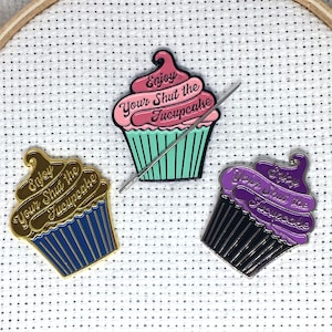 Enjoy Your Shut the Fucupcake Enamel Needle Minder | Magnetic STFU Cupcake Needle Nanny | Pink, Chocolate, Purple Frosted Snark Needleminder