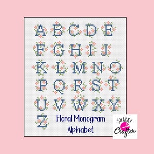 Cross Stitch Alphabet Monogram Letters - Floral Vine Wrapped Lettering | ABC Font for Pendants Brooches or Text Designs | Flower Sampler