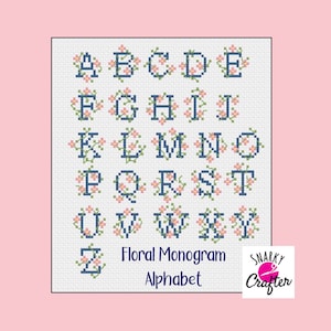 Cross Stitch Alphabet Monogram Letters - Floral Vine Wrapped Lettering | ABC Font for Pendants Brooches or Text Designs | Flower Sampler