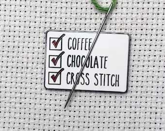 Coffee, Chocolate, and Cross Stitch Magnetic Needle Minder | Three C's Caffeine lovers Checklist NeedleMinder