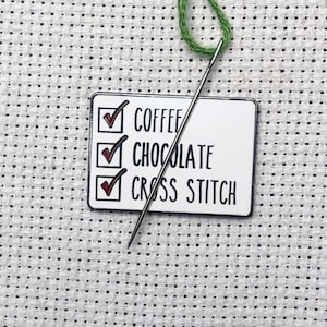 Kaffee, Schokolade und Kreuzstich magnetische Nadel Minder | Drei C Koffein Liebhaber Checklist NeedleMinder