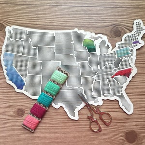 Stitchable Wooden US State Map Cross Stitch & Embroidery United States Perforated Wood Map Plywood Needlepoint Wedding or Moving Gift image 1