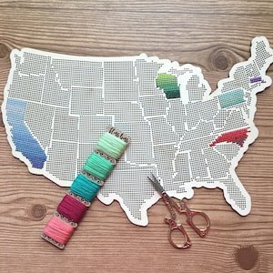 Stitchable Wooden US State Map Cross Stitch & Embroidery United States Perforated Wood Map Plywood Needlepoint Wedding or Moving Gift image 1