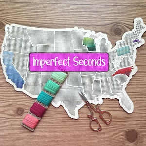 IMPERFECT doorstikbare houten Amerikaanse staatskaarten | SECONDEN | Kaart van geperforeerd hout met kruissteek en borduurwerk Verenigde Staten
