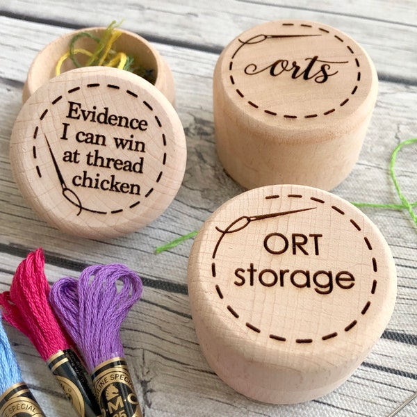 ORT Jar Engraved Thread Storage: Snarky Embroidery Cross Stitch Quilting Custom Solid Wood Scrap Floss