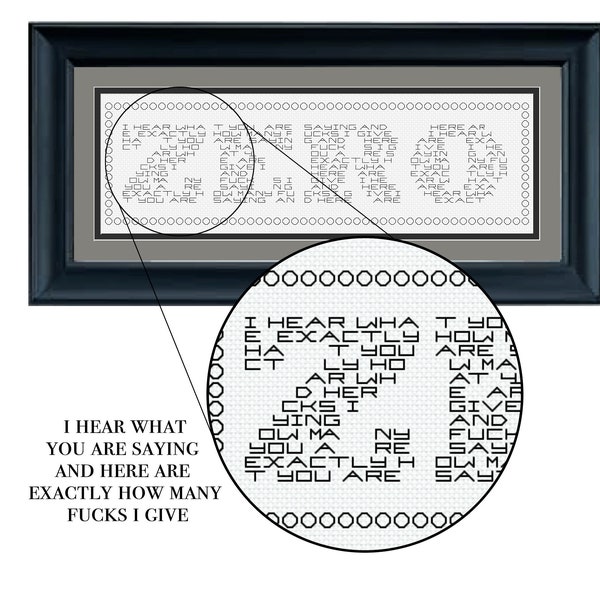 ZERO: "I hear what you are saying and this is exactly how many F-cks I give" | Snarky F Word Blackwork Cross Stitch Pattern | Zero Fs Given