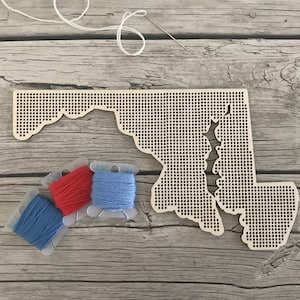Stitchable Houten Maryland Staten Silhouet | Kruissteek & Borduurwerk United Perforated Wood Map | Multiplex Needlepoint