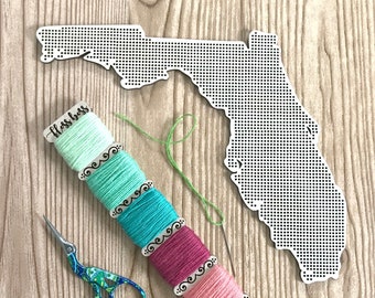 Stitchable Wooden Florida States Silhouette | Cross Stitch & Embroidery United Perforated Wood Map | Sunshine State Plywood Needlepoint