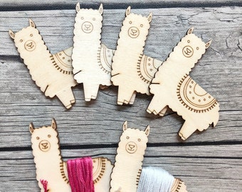 Llama Floss Spools: Set of 4 | Wooden Alpaca Thread Storage Bobbins | Cute Animal embroidery cross stitch needlepoint floss storage