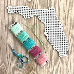 Stitchable Houten Florida Staten Silhouet | Kruissteek & Borduurwerk United Perforated Wood Map | Sunshine State Multiplex Needlepoint