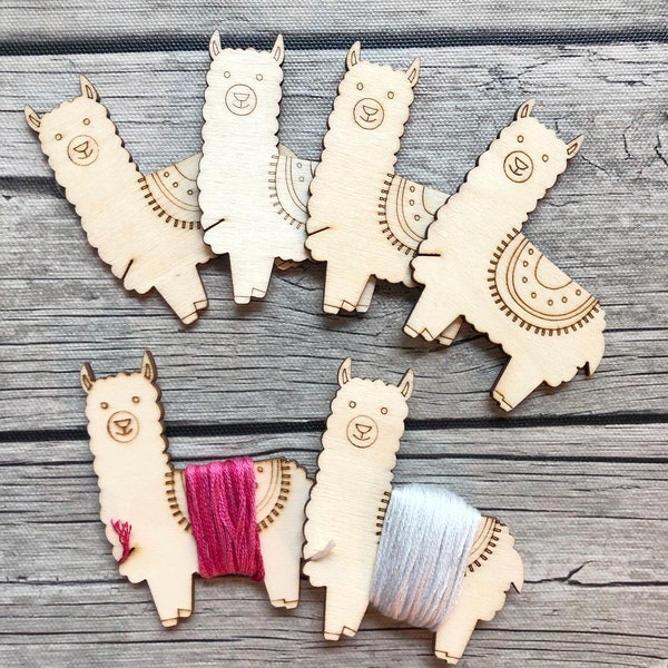 Llama Floss Spools: Set of 4 | Wooden Alpaca Thread Storage Bobbins | Cute Animal embroidery cross stitch needlepoint floss storage