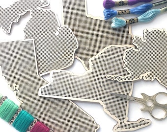 Stitchable Wooden US States Silhouette | Cross Stitch & Embroidery United Perforated Wood Map | Plywood Needlepoint Wedding or Moving Gift