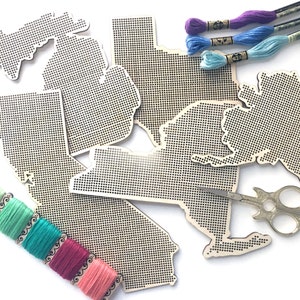 Naaibaar houten silhouet Amerikaanse staten | Kaart van geperforeerd hout kruissteek en borduurwerk United | Multiplex borduurcadeau huwelijks- of verhuiscadeau