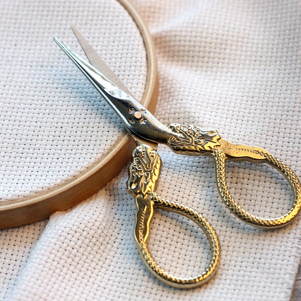 Dragon Embroidery Scissors | Gold Chinese Dragon Cross Stitch Sewing Scissors | East Asian Brass Fine Point Scissors | Snips