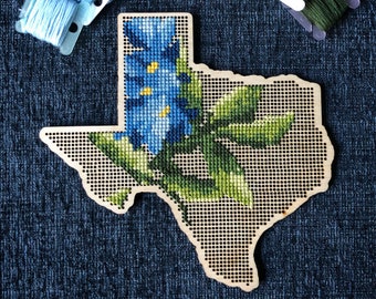 Stitchable Wooden Texas States Silhouette | Cross Stitch & Embroidery United Perforated Wood Map | Plywood Needlepoint Wedding - Moving Gift
