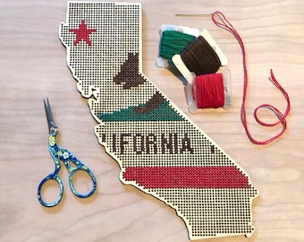 Stitchable Wooden California States Silhouette | Cross Stitch & Embroidery United Perforated Wood Map | Plywood Needlepoint Wedding  Gift