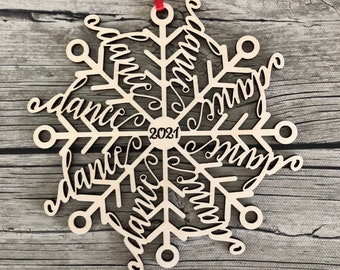 Wood &quot;Danceflake&quot; Dance Snowflake Ornaments : 2024 or 2025 Laser Cut Word Art Christmas Tree Decor.  Dancer coach, team, director gift idea