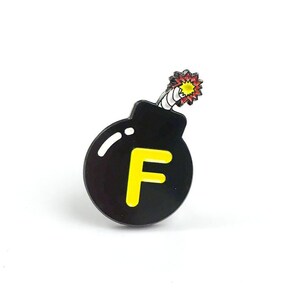 F Bomb Enamel Pin | Naughty F word Lapel Pin | Black Round f-bomb funny brooch |  Snarky Dropping F Bombs Lapel Pin